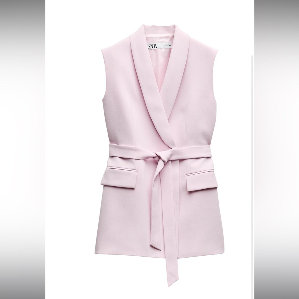 Zara Light Pink Tied Belted Vest.